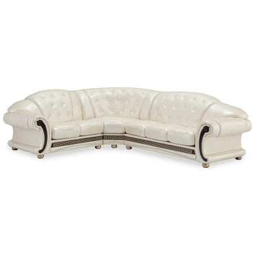 Apolo Modern Leather Sectional in Pearl, Right Facing Chaise