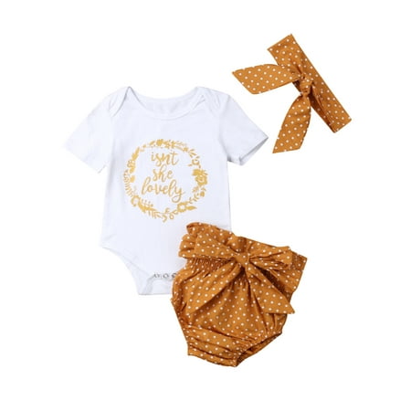 

Imcute Infant Baby Girls Letter Romper Jumpsuit+Bowknot Shorts+Headband 3pcs Set