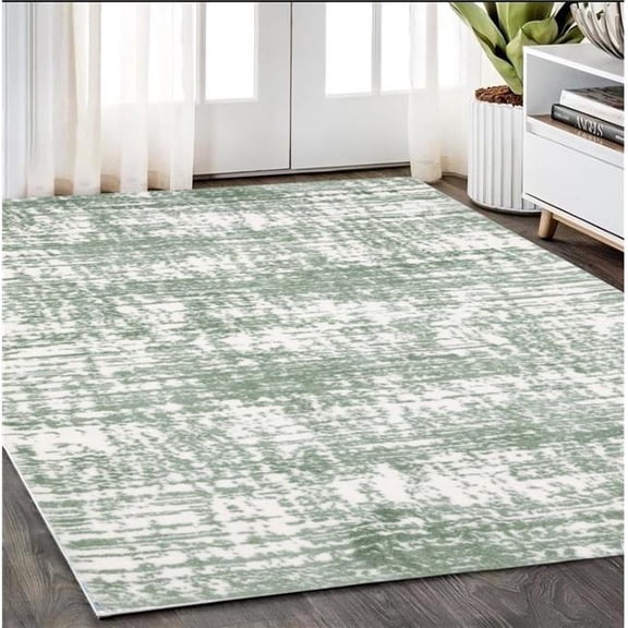 HomeRoots 575068 5 x 8 ft. Abstract Rectangle Area Rug, Green & Ivory