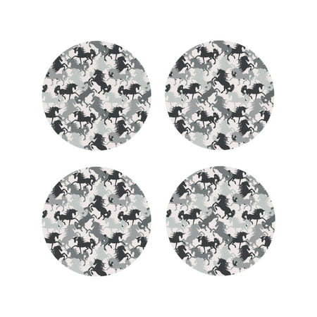 

Leather Coasters Set of 4 - Modern Minimalist Cool Horse Lightweight Non-Slip Drink Coasters for Desk Anti-Scalding Desk Cup Coasters for Office Table Decor Round Shape