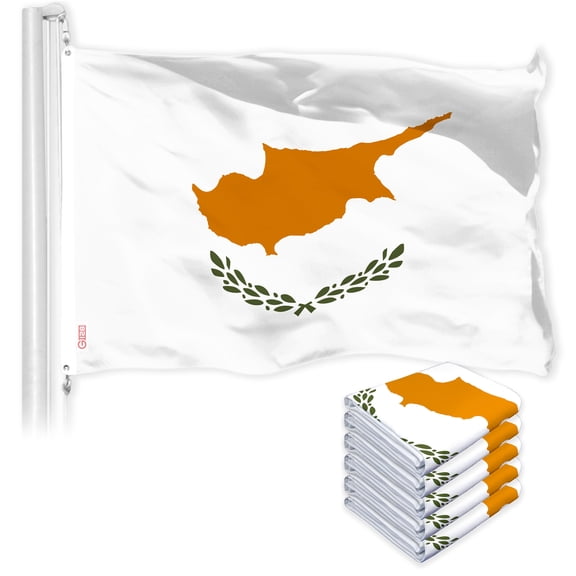 G128 5 Pack: Cyprus Cypriot Flag | 3x5 Ft | LiteWeave Pro Series Printed 150D Polyester | Country Flag, Indoor/Outdoor, Vibrant Colors, Brass Grommets, Thicker and More Durable Than 100D 75D Polyester