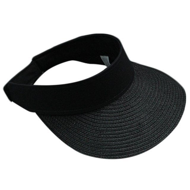 Black Tejido de paja de verano para mujeres y niñas, sombrero con visera, Color de contraste superior vacío, ancho B