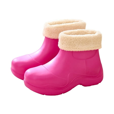 

Hvyes Christmas Gifts Women s Ankle Boots Warm Cotton Shoes Lug Sole Non-Slip Snow Boots Candy Colors Thick Bottom Waterproof Rain Boots