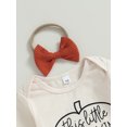 thumbnail image 3 of Newborn Baby Girl Halloween Outfits Long Sleeve Romper Tops Pumpkin Bell-Bottom Flare Pants Headband Infant Fall 3Pcs Clothes Set, 3 of 8
