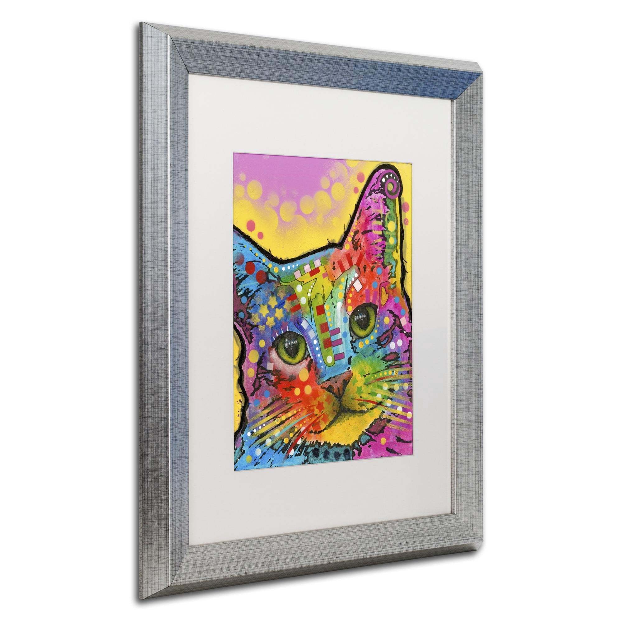 Trademark Fine Art "Tilt Cat" Canvas Art by Dean Russo, White Matte, Silver Frame