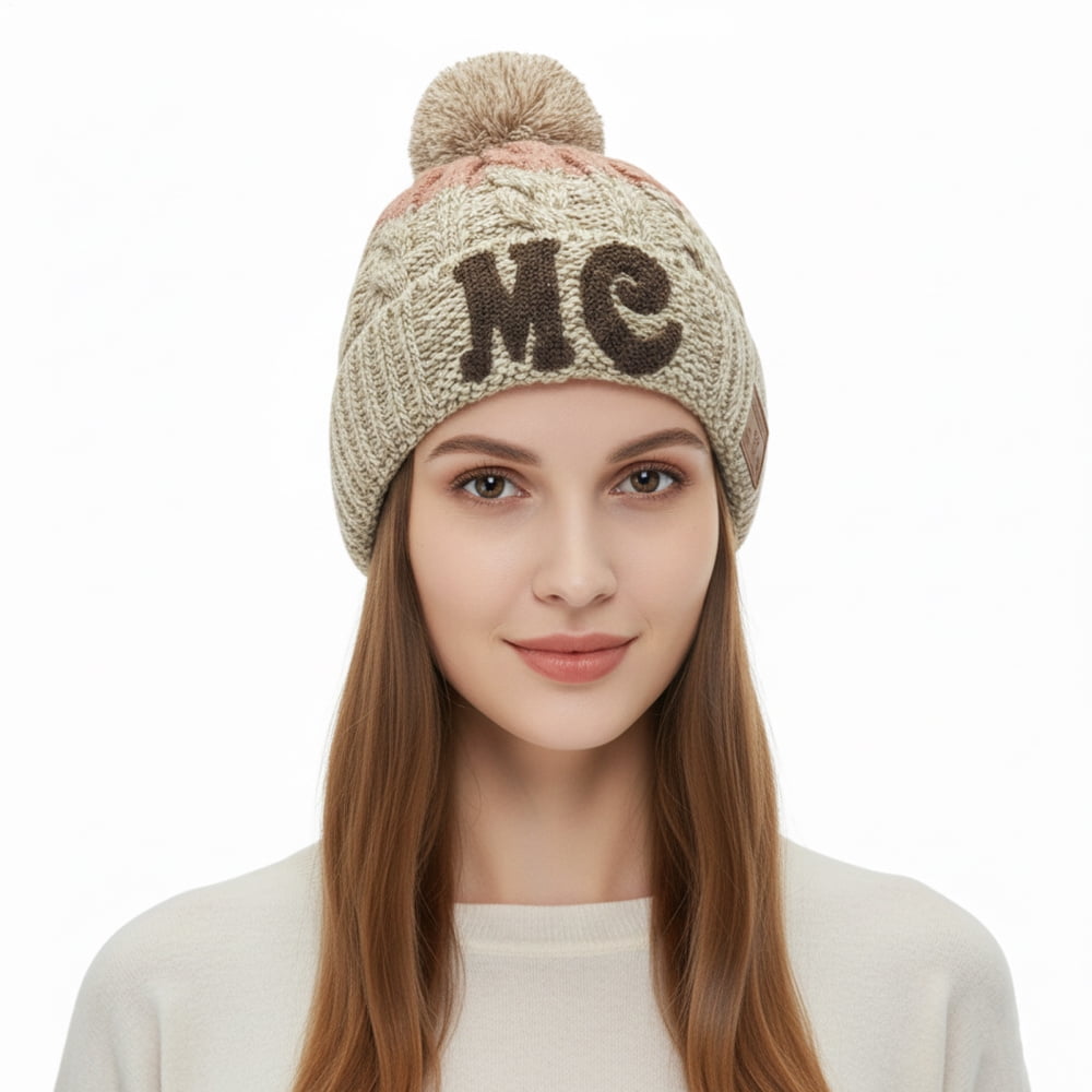 Wireless Beanie Hat Headphones | Music Winter | Knit Stereo Headphone Cap Women Soft Hat with Pompon | for Skiing