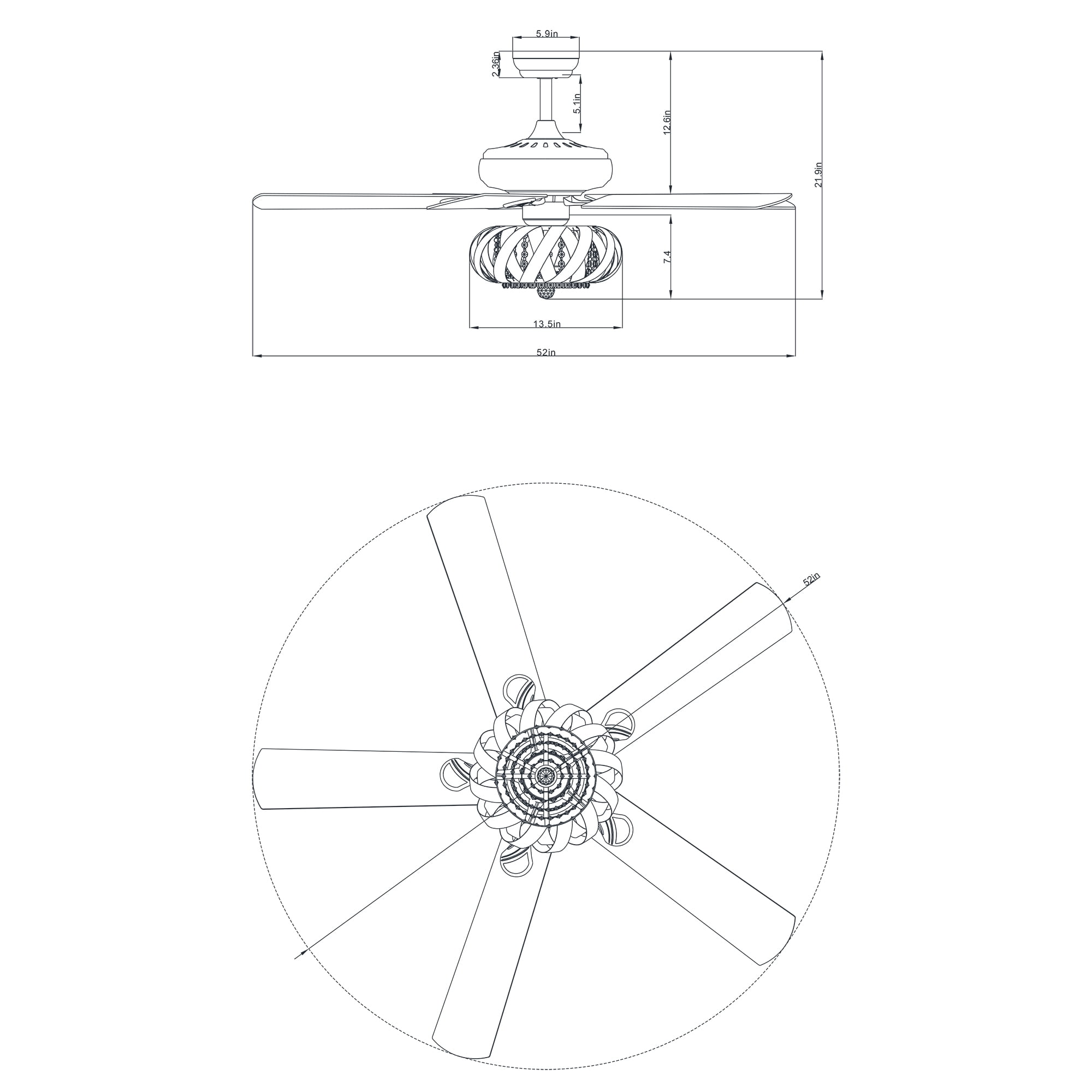 Warehouse of Tiffany Rexie 52-inch 5-Blade 3-Light Ceiling Fan