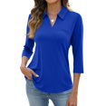 thumbnail image 2 of Delconic Women’s V Neck Three Quarter Sleeve Blouse Casual Loose Fit Collared Top with Pocket for Daily Wear Office School Blue 2XL, 2 of 7