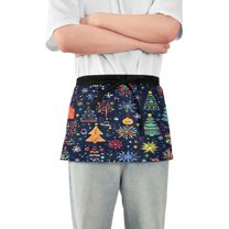 Yayeee Waist Apron with Pockets for Cooking Waterproof Half Server Aprons, Dark Blue Christmas