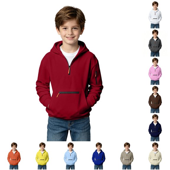 JAJAHO Cargo Hoodies For Kids Boys Quarter Zip Long Sleeve Hooded Sweatshirts With Zipper Pockets 5-16Y