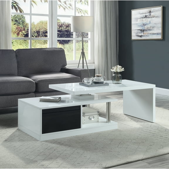 Buck II Coffee Table w/Swivel Top in White & Black High Gloss Finish