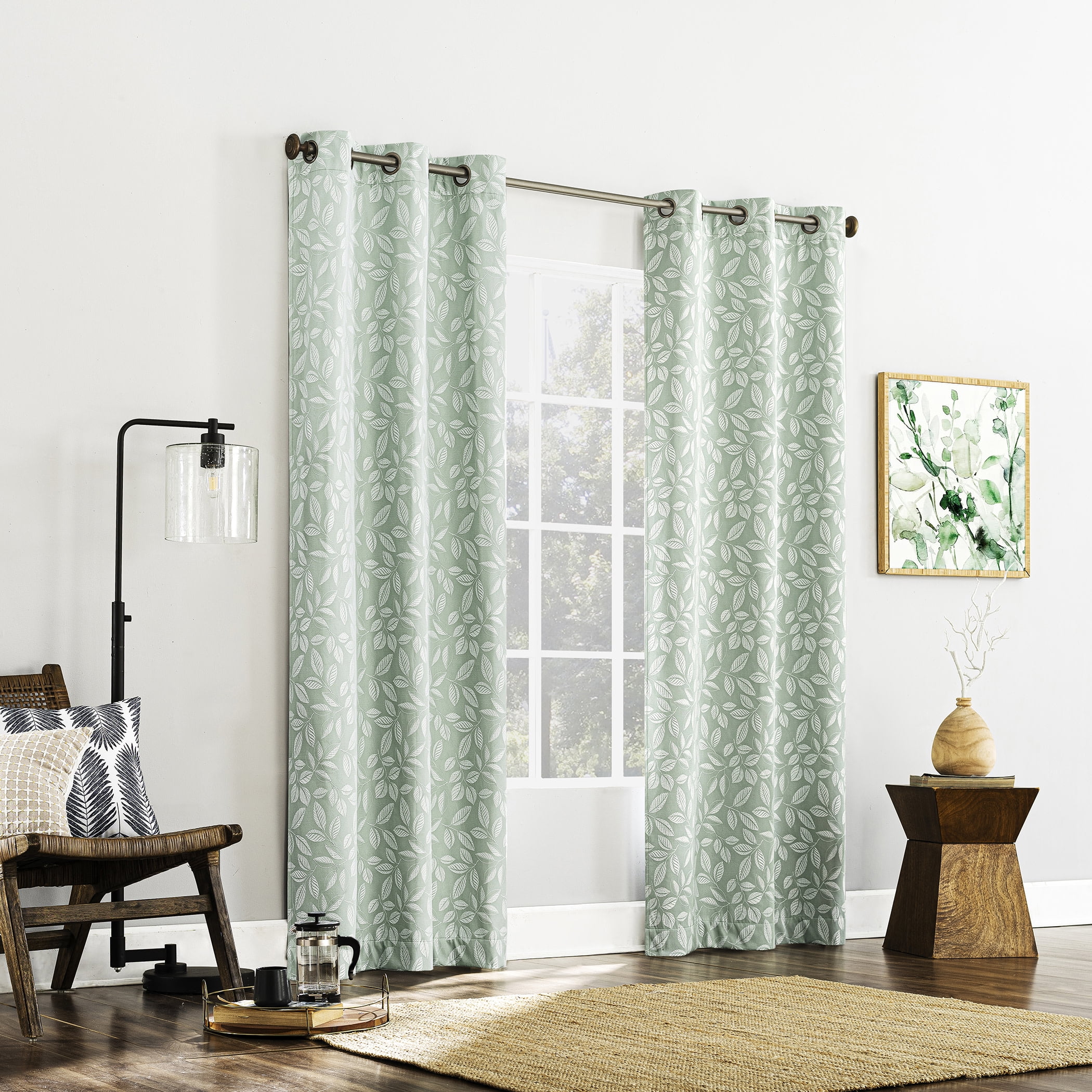 Sun Zero Satti Embroidered Leaf 100% Blackout Grommet Curtain Panel, 40"X84", Sage Green