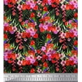 thumbnail image 1 of Soimoi Black Poly Georgette Fabric Laceleaf & Macaw Parrot Bird Decor Fabric Printed BTY 52 Inch Wide, 1 of 3