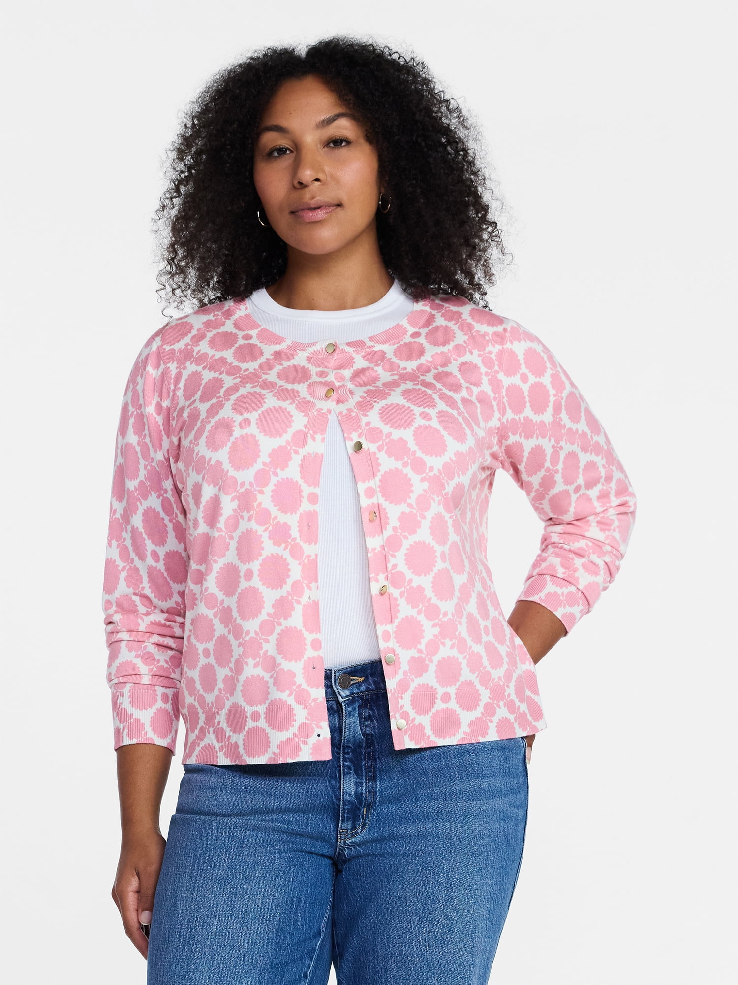Time and Tru Women's Fine Gauge Cardigan Sweater with Long Sleeves, Lightweight, Sizes XS-XXXL