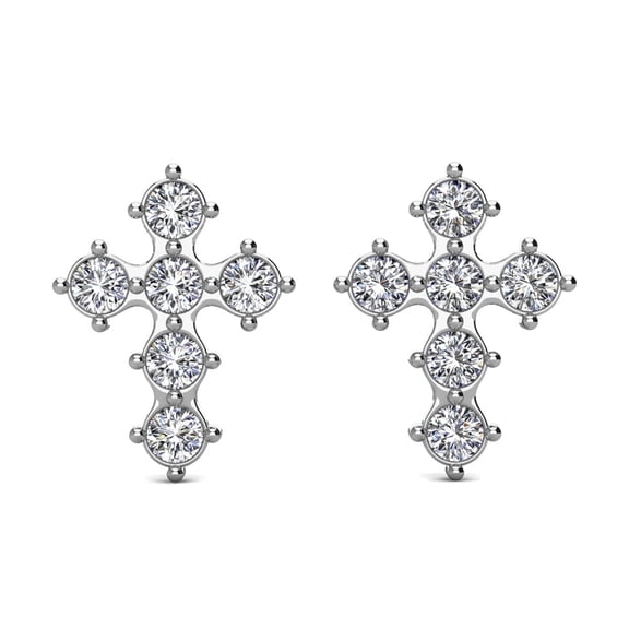 Cate & Chloe Marissa 18k White Gold Plated Cross Stud Earrings with Swarovski Crystals, Gift for Women