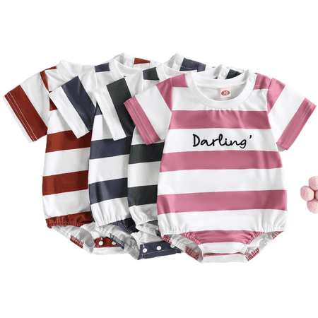

Infant Rompers Newborn Baby Jumpsuits Summer Boys Girls Striped Print One-Piece Short Sleeve Playsuits 0-18M