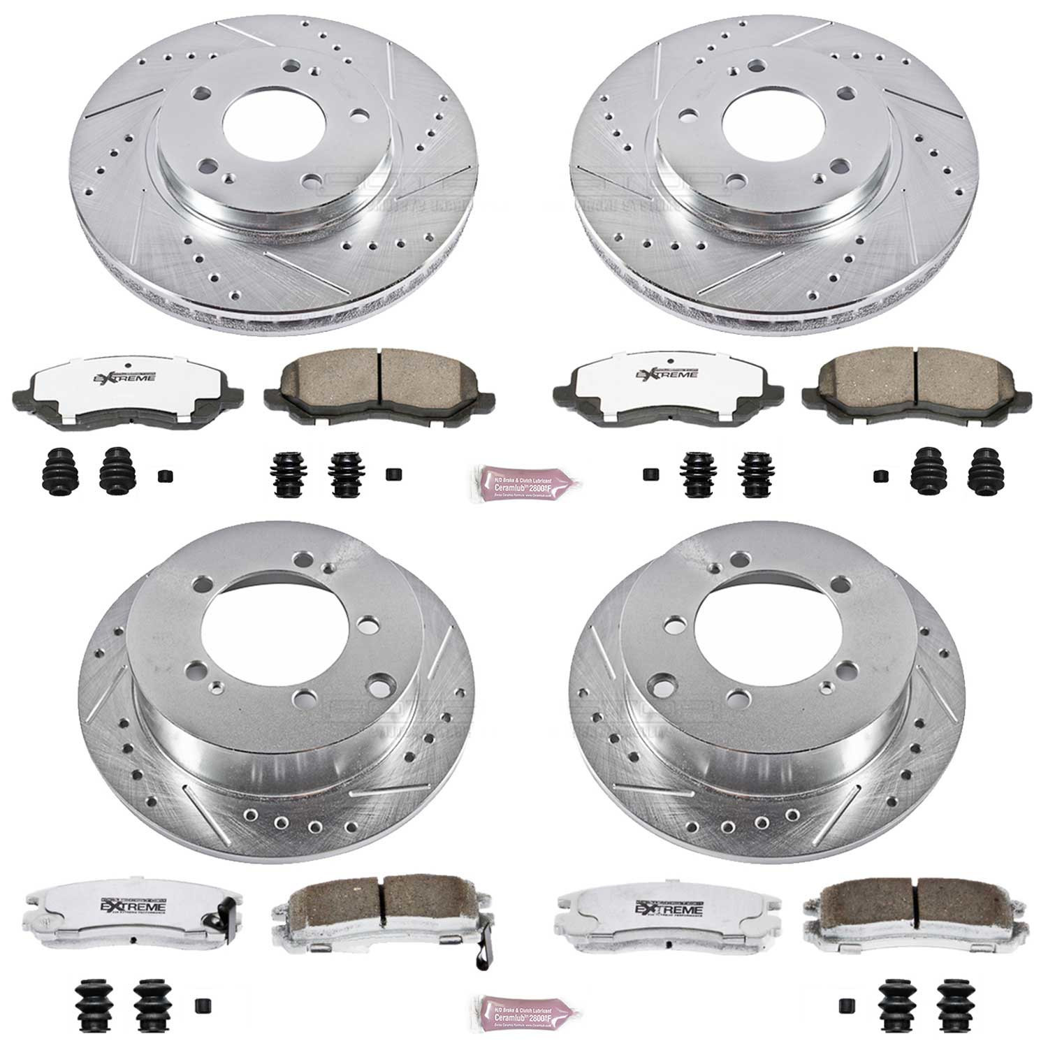 PowerStop Front and Rear Z26 Street Warrior Carbon-Fiber Ceramic Brake Pad and Drilled and Slotted Rotor Kit Fits: CHRYSLER DODGE MITSUBISHI Select Models K1683-26