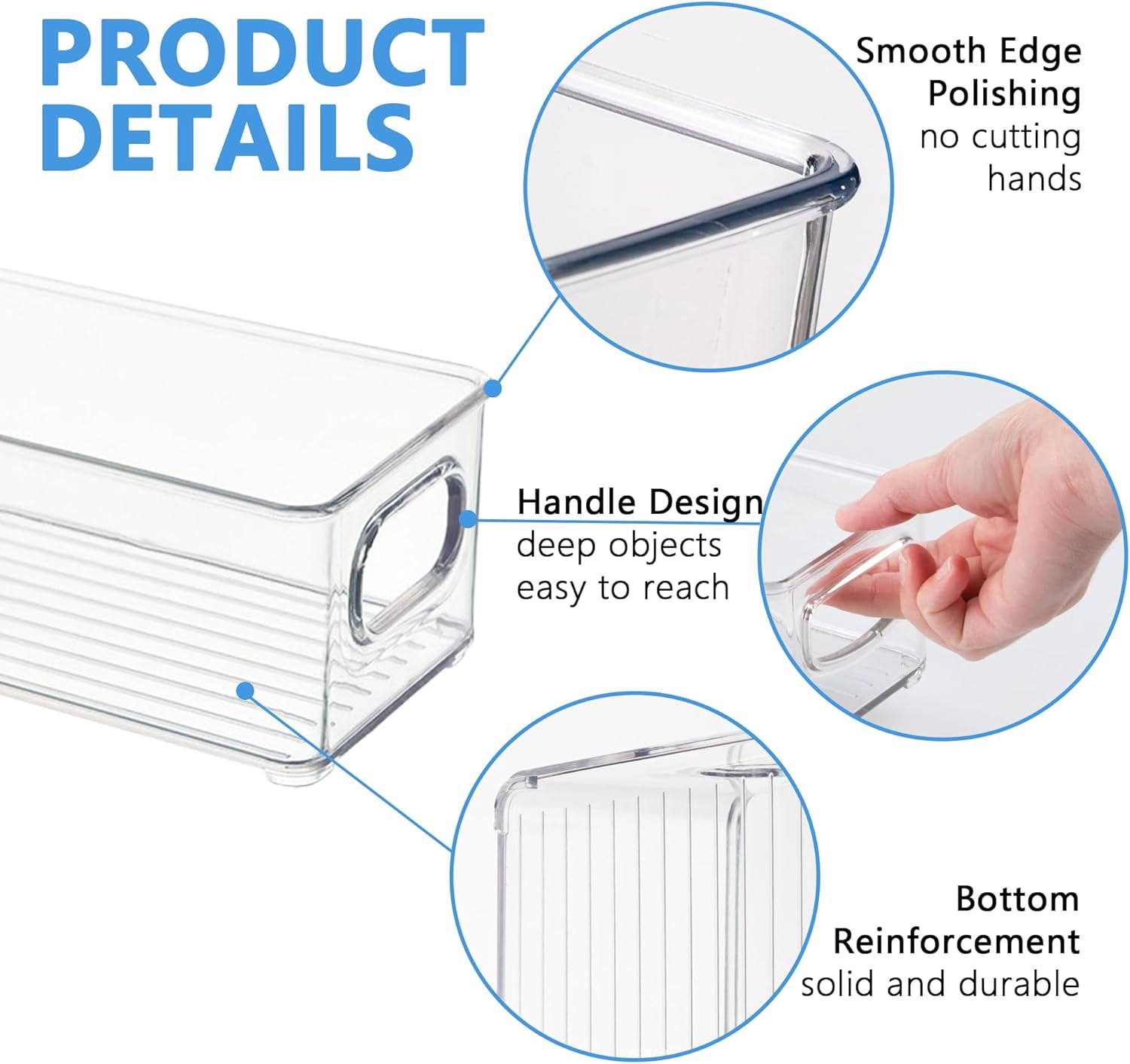 Plastic Storage Bins Organizing Containers:4pcs Fridge Organizer Bins,Clear Stackable Storage Bins with Handles,Organizing Bins for Kitchen,Pantry,Fridge,Shelf