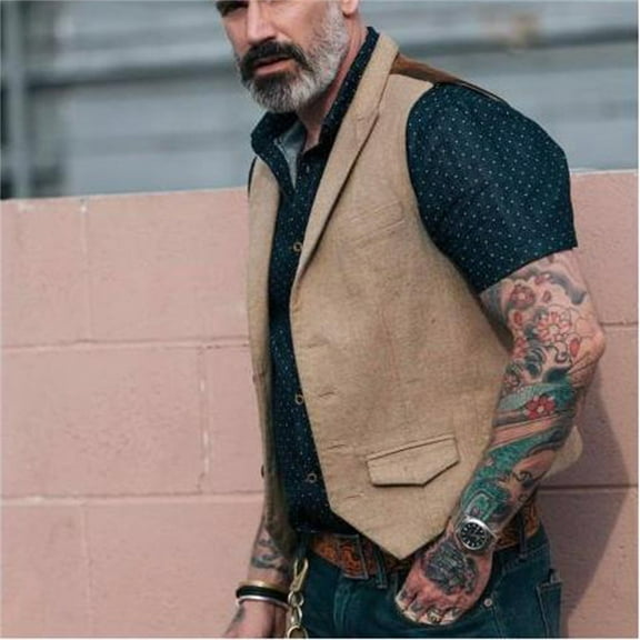 VEKDONE 2025 Clearance Mens Western Herringbone Tweed Suit Vest Wool Blend V Neck Slim Waistcoat Sleeveless Button Down Waistcoats Vests