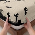 thumbnail image 3 of Queen Size Fitted Sheet Set - Halloween 3 Piece Bedding Sets 16" Deep Pocket Fitted Sheet with 2 Pillowcases, Fall Rustic Trees Bats Pumpkins Horror Beige Brushed Microfiber Hotel Luxury Bed Sheets, 3 of 9