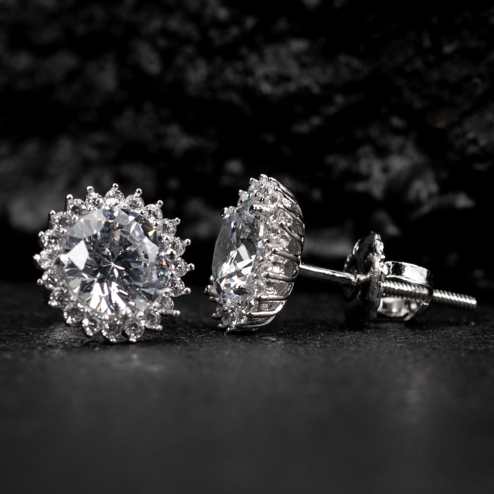 Round Solitaire Halo White Gold 925 Sterling Silver 1.75Ct VVS Moissanite Circle Stud Earrings