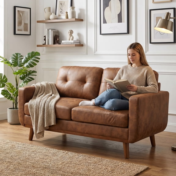 LLappuil 65" Loveseat Sofa, Love Seat Small Sofa Couch for Living Room, Bedroom, Compact Space, Foil Fabric Brown