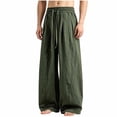 thumbnail image 3 of LMOIPLI Mens Linen Blend Wide Leg Pants Elastic Drawstring Waist Loose Fit Breathable Lightweight Fabric Casual Trousers Army Green XL, 3 of 7