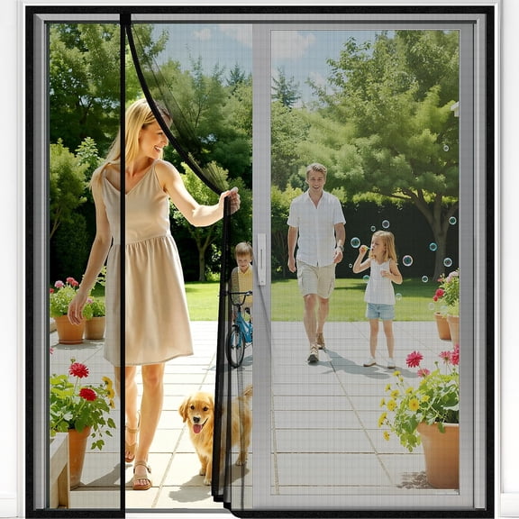 Magnetic Closure Screen Door, Reversible Mesh Door Fits 72" x 80" Heavy-Duty Curtain for Sliding and French Self-Sealing, Portable Patio (74" 81")