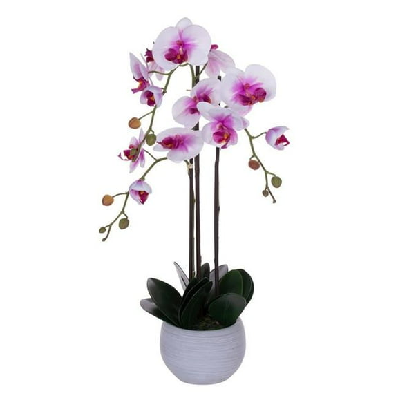 Vickerman FC252601 26 in. Purple & White Real Touch Orchid Stem in Pot
