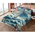 thumbnail image 4 of Ambesonne Nautical Fitted & Top Sheet Set with Shams, Seascape Waves Mountains, Sea Blue and Dark Coral, 4 of 5