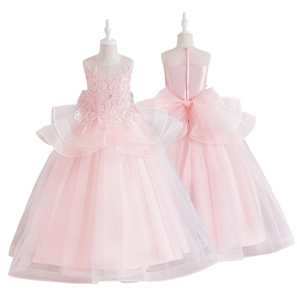 KYAIGUO 5-14Y Girls Princess Dress Flower Tulle Puffy Skirt Embroidery Wedding Dresses Puffy Tulle Ball Gown for Toddler Kids