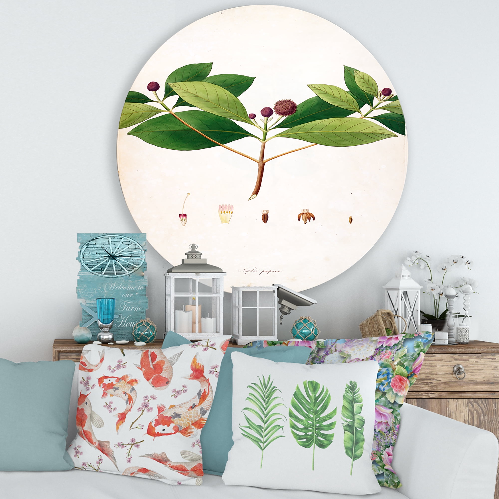 Designart 'Ancient London Plants X' Farmhouse Circle Metal Wall Art 29x29 - Disc of 29