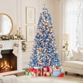 thumbnail image 2 of Gymax 7 FT Pre-Lit Artificial Christmas Tree Blue Hinged Xmas Tree w/ 1062 Frosted PVC Branch Tips, 2 of 10
