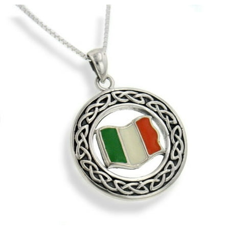 - Irish Celtic Knot and Flag of Ireland Medallion Sterling Silver Pendant with 20
