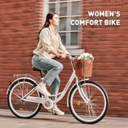 Viribus Women's Comfort Bike 26 inch Beach & City Cruiser Bicycle with Basket Rack White
