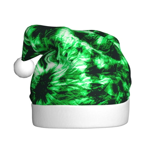 Fuzoiu Green Tie Dye Print Santa Hat Christmas Hat for Adults,Santa Hats with Pompom, Unisex Xmas Holiday Hat for Christmas New Year Festive Party Supplies