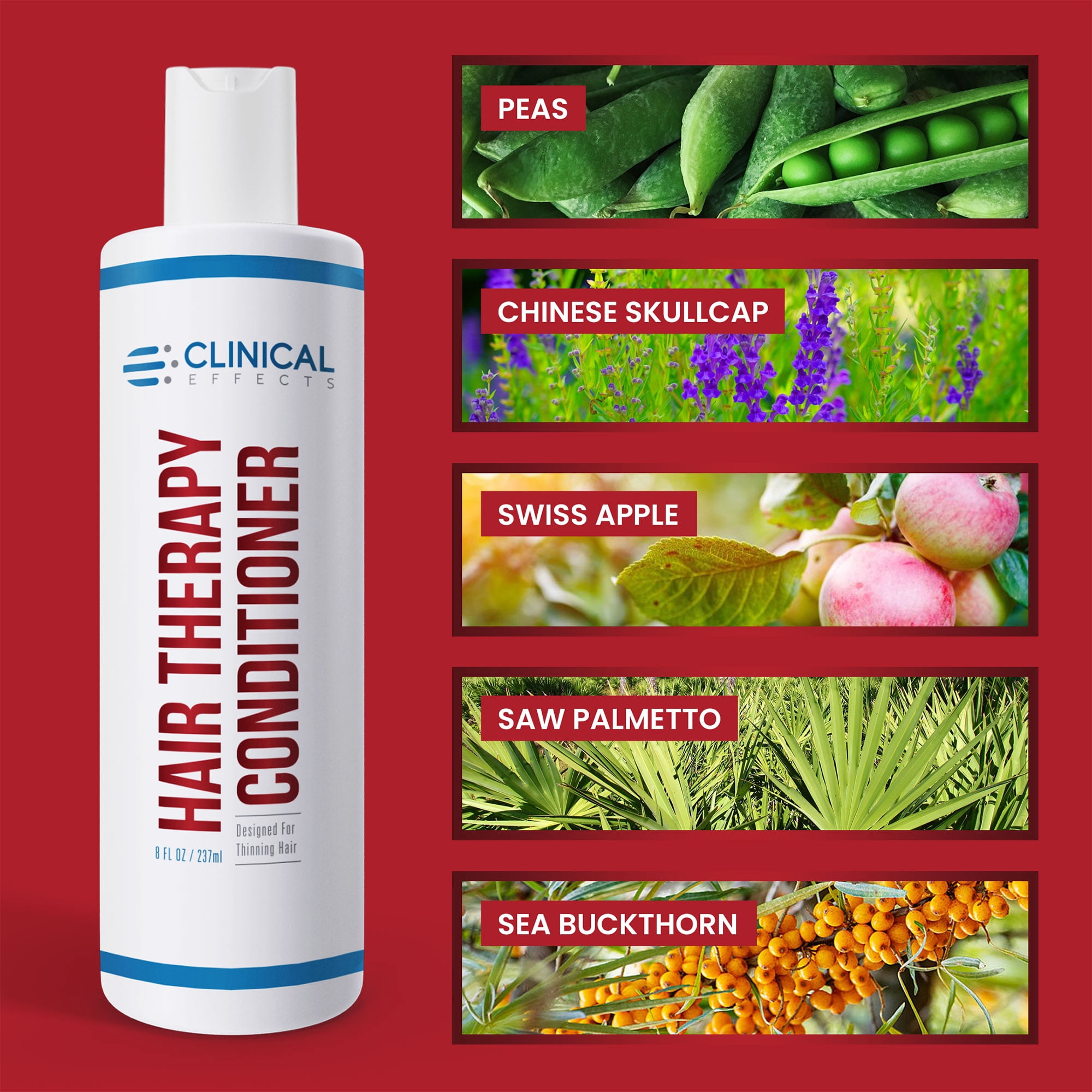 Clinical Effects Hair Therapy Conditioner - Deep Conditioner for Hair Loss and Damaged Hair - 8 Fl oz - Thickening Conditioner for Men and Women - With Saw Palmetto, Biotin, Panthenol - Made in USA 1