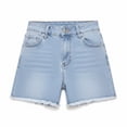 thumbnail image 4 of Costeam Womens Fringe Hem Denim Shorts Dual Side Slip Pockets Mid Rise Waist Soft Washed Loose Fit Casual Jean Short Bottoms, 4 of 4