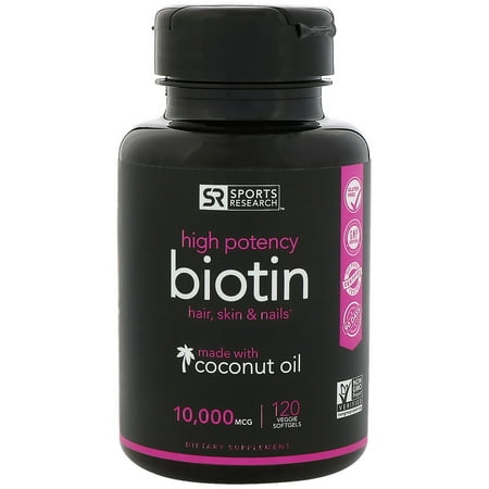 Sports Research  Biotin with Organic Coconut Oil  10 000 mcg  120 Veggie (Best Organic Biotin Vitamins)
