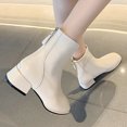 thumbnail image 3 of NECHOLOGY Botas Mujer Zapatos Botines mujer Moda mujer cuero artificial Color sólido otoño suela gruesa tacones cuadrados cremallera botines cortos zapatos de punta cuadrada (Beige, 9), 3 of 5