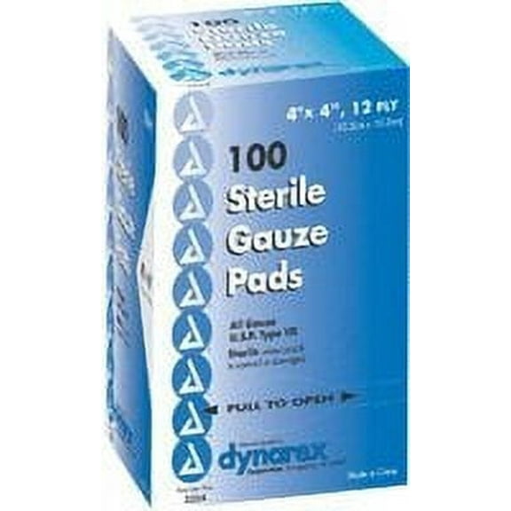Gauze Pad, 4" X 4", 12 Ply, Sterile, 100/Box