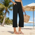 thumbnail image 2 of Women's High Waisted Three Quarter Cotton Linen Pants Solid Color Casual, 2 of 9