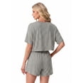 thumbnail image 4 of MINTREUS Womens Pajama Sets Striped Print Crew Neck Short Sleeve Tee and Side Split Shorts Lounge Set Cute Pj Sets, 4 of 7