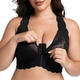 thumbnail image 2 of Riecok Womens Lace Front Closure Bras Plus Size Wireless Push Up Bralette Full Coverage Soft Everyday Bra Black S, 2 of 8