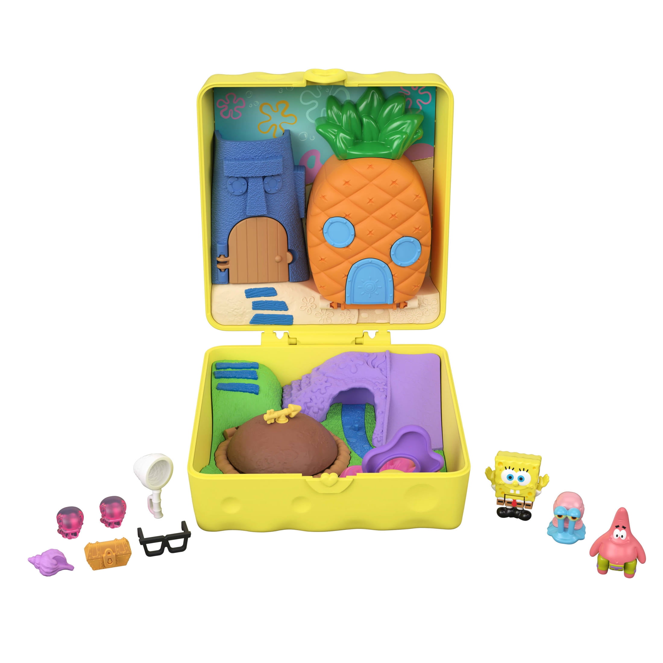 Polly Pocket Micro Dolls and Playset, SpongeBob Partnership Compact with Patrick Doll, 7 Accessories