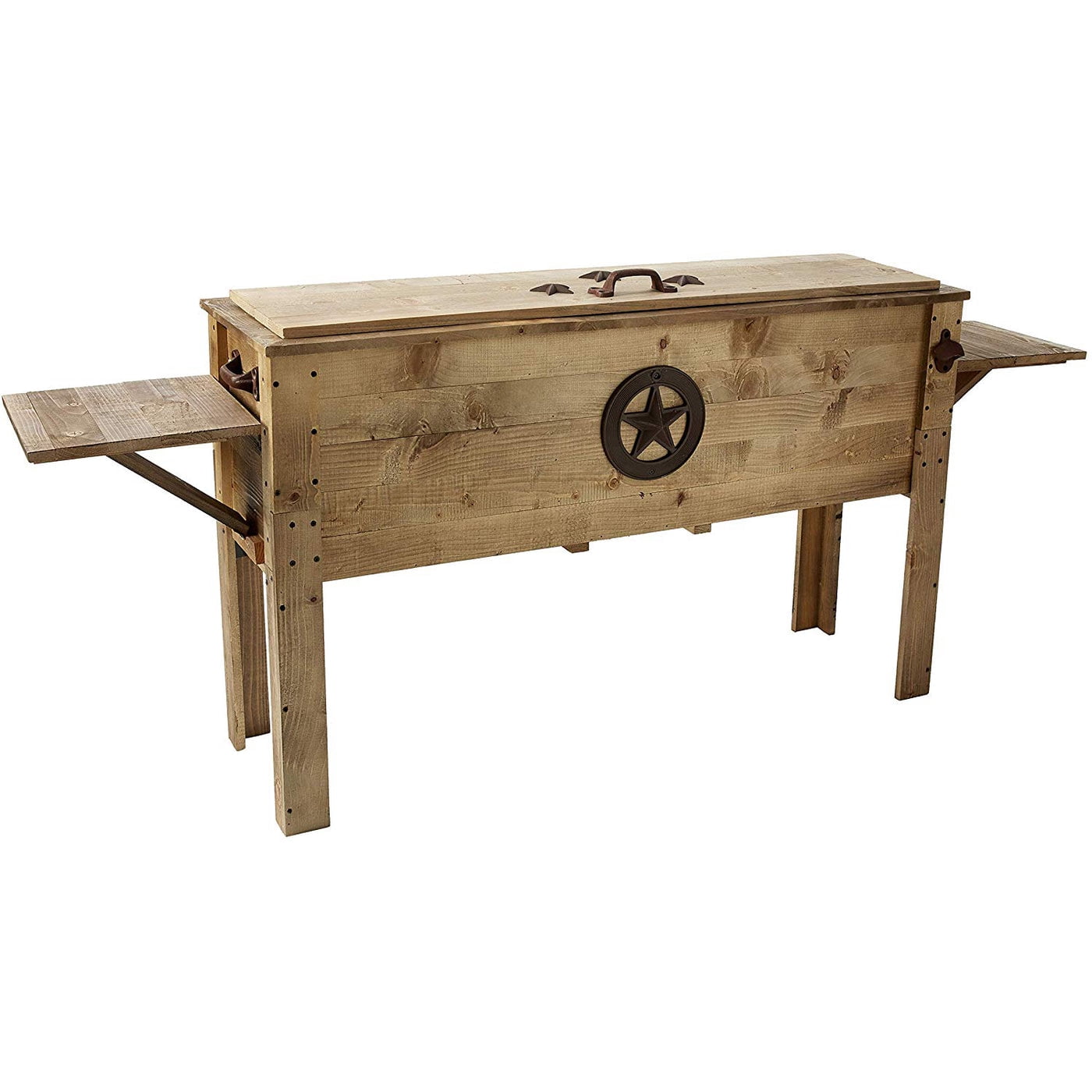 Backyard Expressions Rustic Outdoor Beverage Cooler for Patio - 87 Qt. w/ Folding Side Tables - Rustic Brown