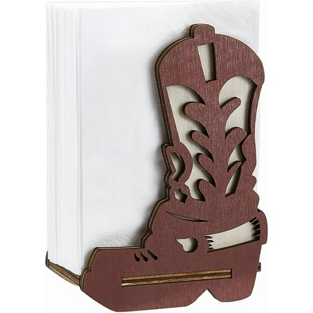 Servilletero de madera estilo vaquero del oeste, dispensador de servilletas rústico, soporte de papel de pie para cocina, restaurante, casa de campo, fiesta, 3,92×2,68×5,67 pulgadas