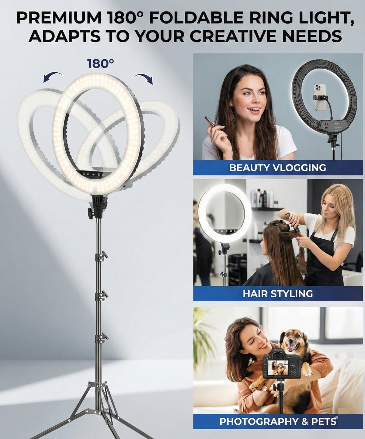 21” LED Ring Light with Tripod Stand, Remote & Phone/Camera Mount, 55W Smart Touch Dimmable 3000K–6000K for TikTok, YouTube, Makeup & Photography