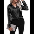thumbnail image 3 of Blusas de Satén para Mujer, Informales, de Larga, con Botones, Elegantes, para Trabajo y Negocios Negro XL, 3 of 9