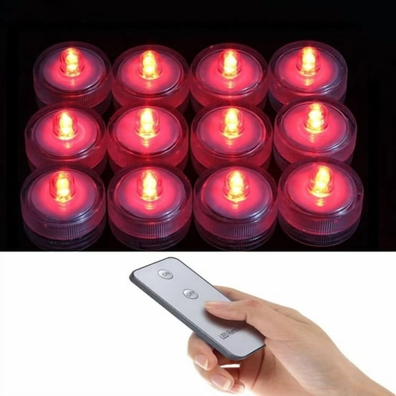 12 Red Submersible Led Lights Floralytes Candles For Centerpiece Decor W/Remote